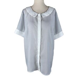 ModCloth White/Blue Striped Button Down Blouse